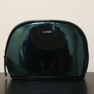 La Mer cosmetic zipper case metallic dark green